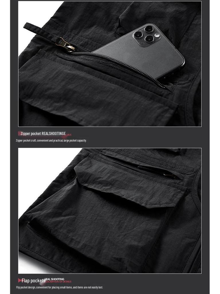 Logolu Baskılı Erkek Dış Mekan Çok Cepli Fileli Balıkçı Yeleği