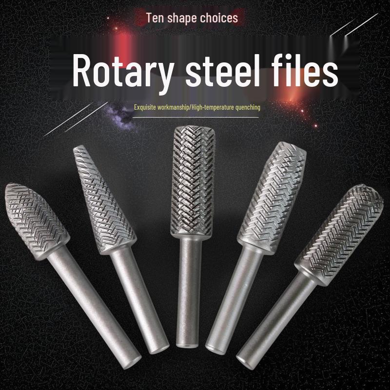 Набор электрического вращающегося инструмента: Набор из 5 штук штампованных стальных напильников и шлифовальная головка 6 мм для мягкого металла и стали