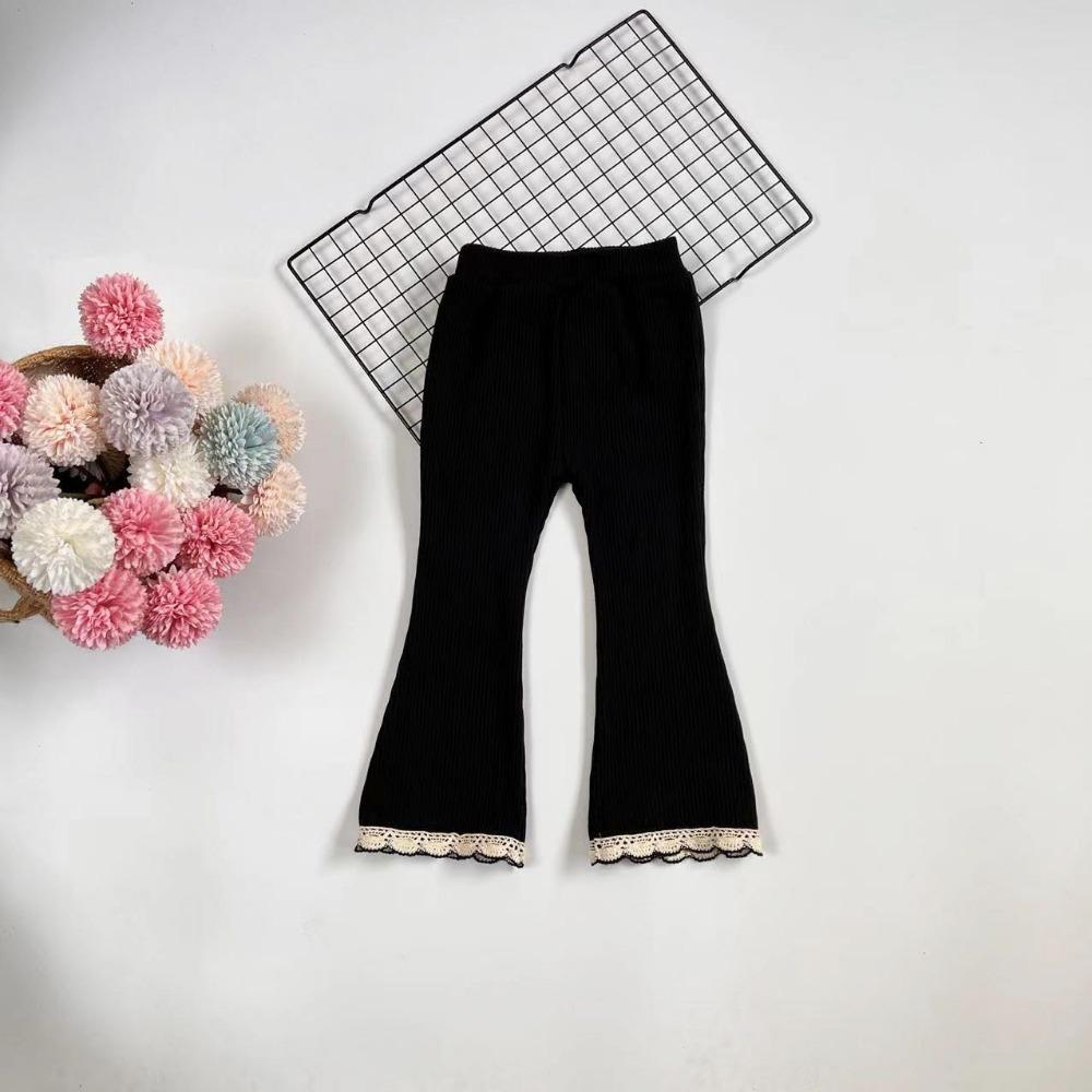 

Spring and Autumn Children s Pants Girls Casual Versatile Thin Pants Solid Color Lace Flared Pants 150cm чёрный