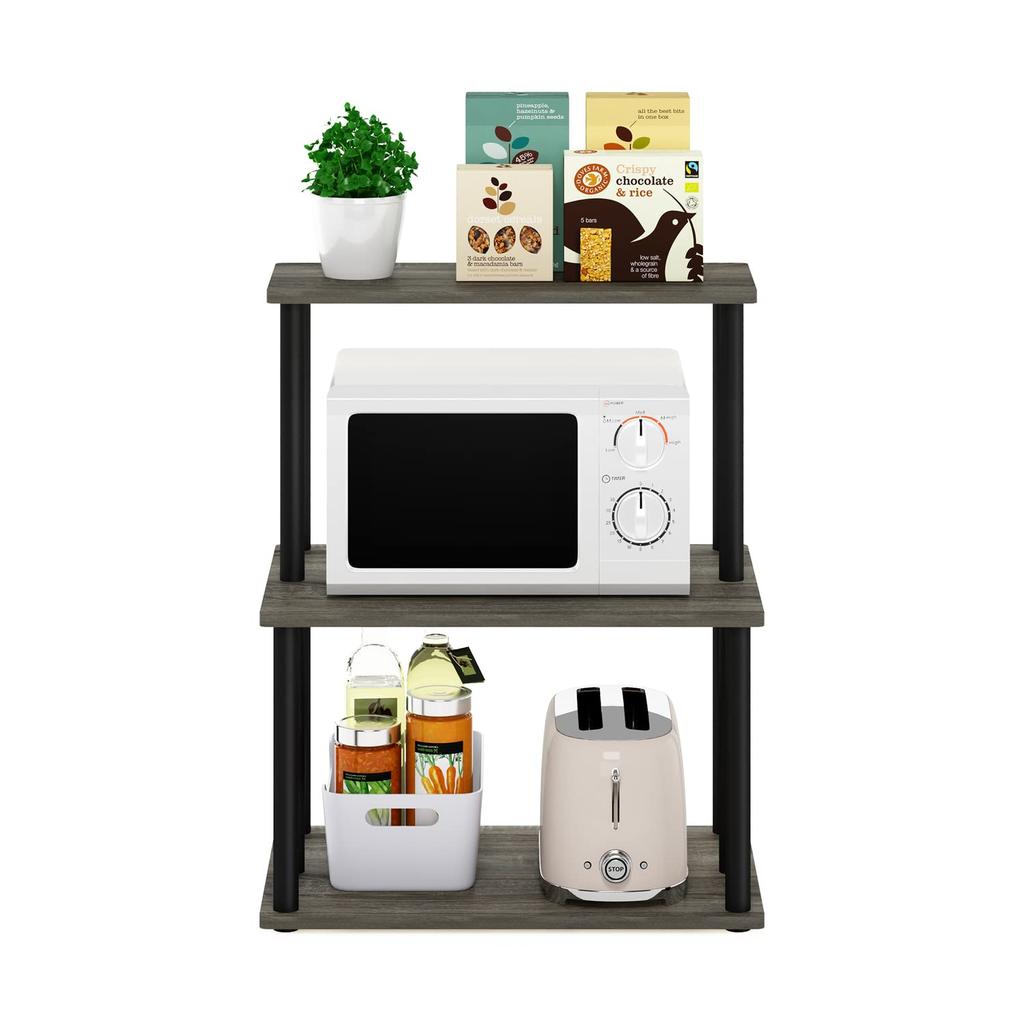 Furinno Turn N Tube Kitchen Storage French Oak 3 Imported from Shelf, Gray/Black, Tiers, Tool-less [Officially Japan]