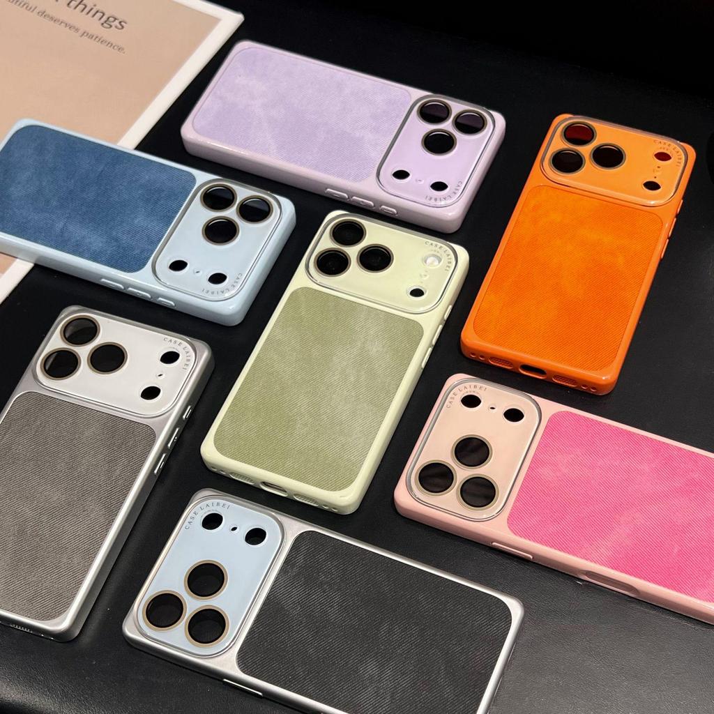 Square Crystal Lens Denim Case for iPhone 17 Pro Max/16 Pro Full Coverage 14/15