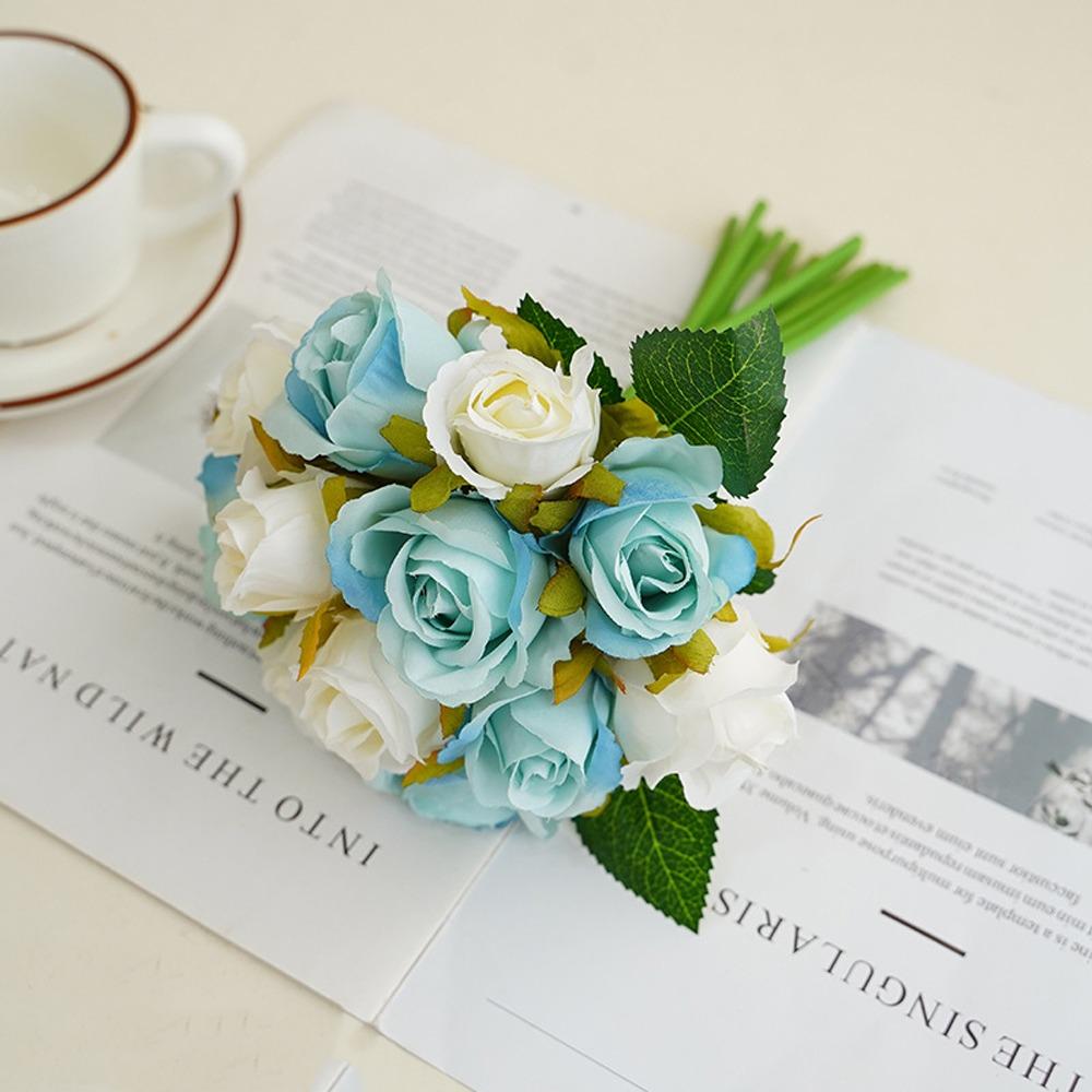 12 Head Artificial Rose Bouquet Plastic Fake Flowers Simulation Rose Flower  Birthday Decor