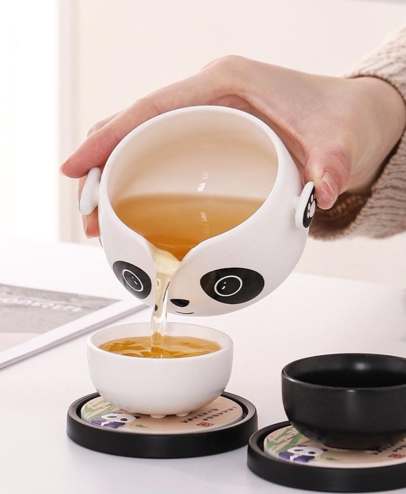 Panda Travel Tea Set Outdoor Portable Quick Cup One Pot Two Cups Tea Set Gift Box Kung Fu Brewing Teapot