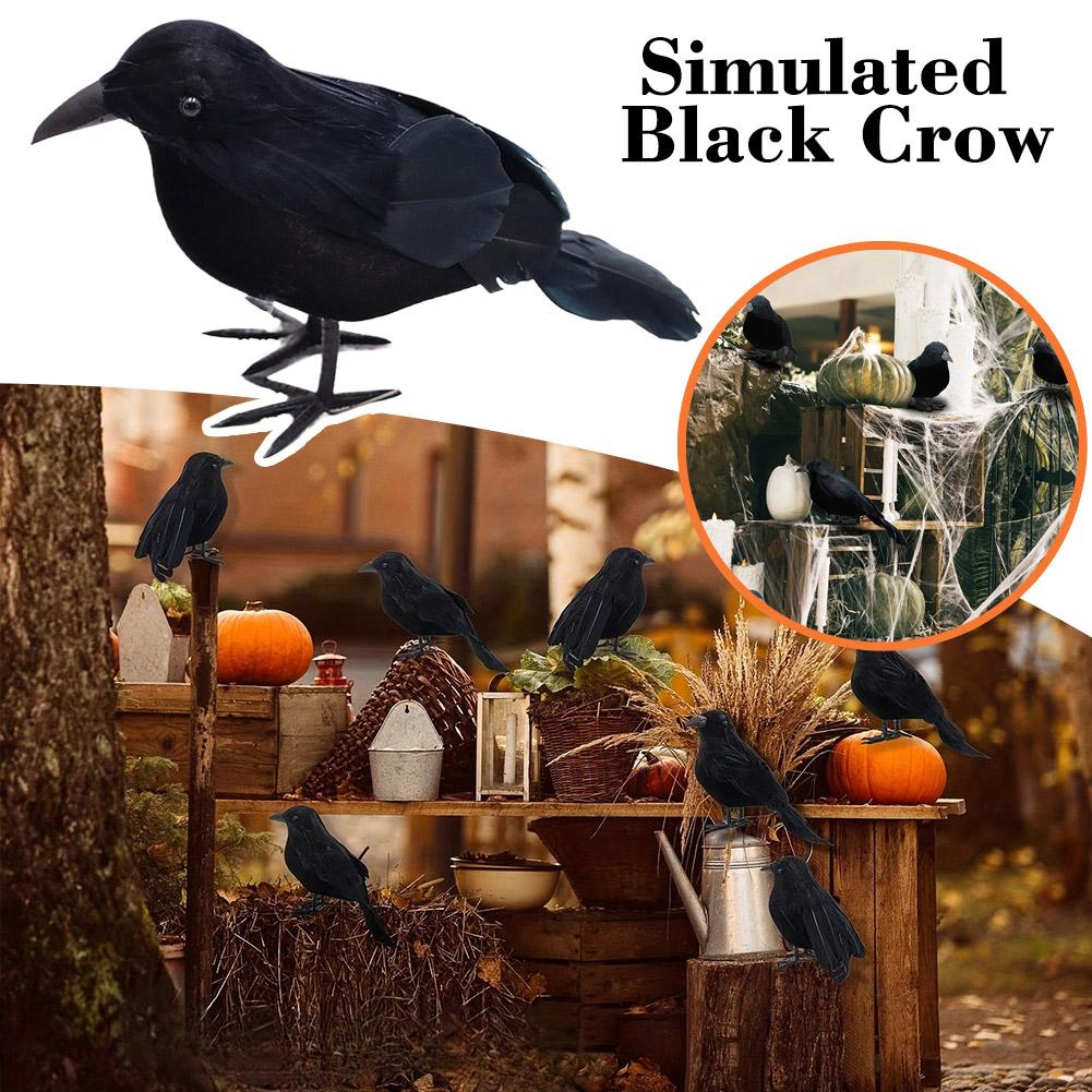 18cmx9cmx5cm Black Crow Feather Simulation Halloween Ghost Prop Plucked Crow Animal Ornament Festival Horror Decoration K5T7
