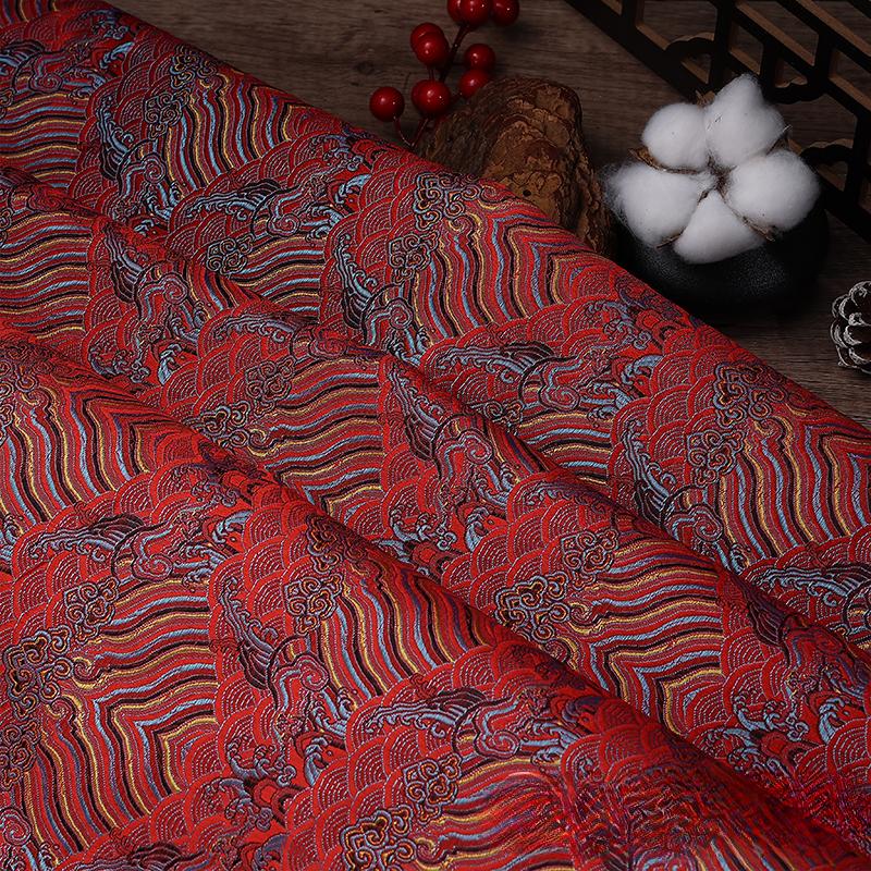 100x150cm High Quality Jacquard Brocade Fabric Thick Soft Bamboo Leaf for Women Dress Hanfu Upholstery Sewing Cloth Gold Blue