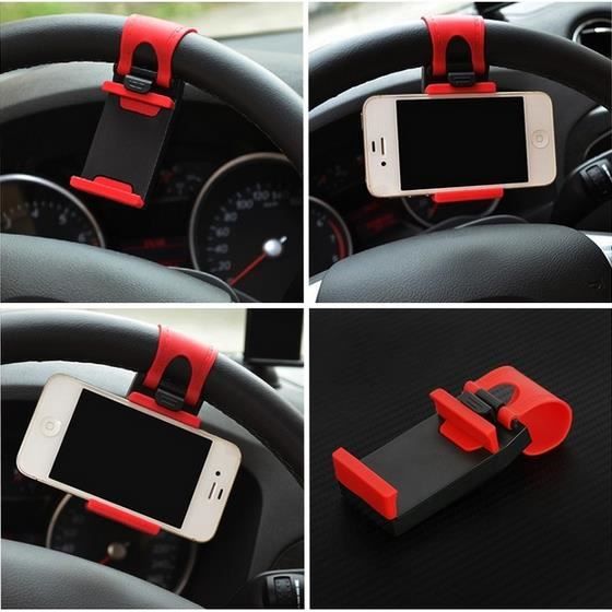 Support Universel - EURO MEGA - Clip de Volant - Plastique Rouge - Compatible iPhone et Samsung
