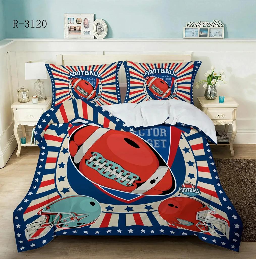 Copripiumino Calcio King Queen Size Set Biancheria da Letto Gioco Rugby Per Ragazzi Adolescenti Uomini Appassionati di Sport Atleti Copripiumino in Poliestere