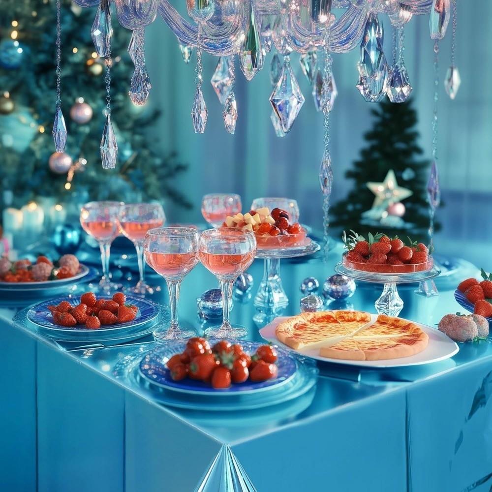 5PCS Waterproof Disposable Tablecloth Shiny Foil Plastic Tablecloth  Holiday Celebration