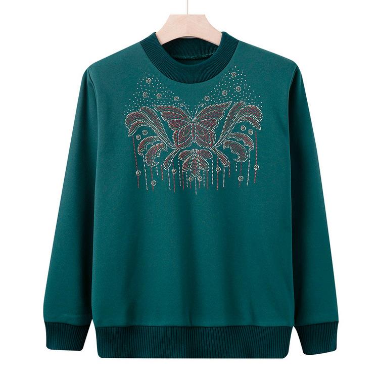 Diamond Velvet and Fluffy Clothes, and The Women Relaxed and Versatile Middle-aged and Elderly Women's Knitted Bottoming Shirt