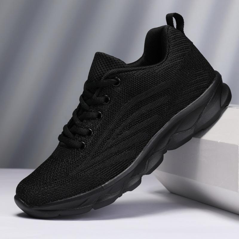 Comfortable All-black Women's Shoes Spring and Summer Mesh Shoes Women's Breathable Sports Shoes Women's Soft-soled Running Shoes Casual Work Shoes