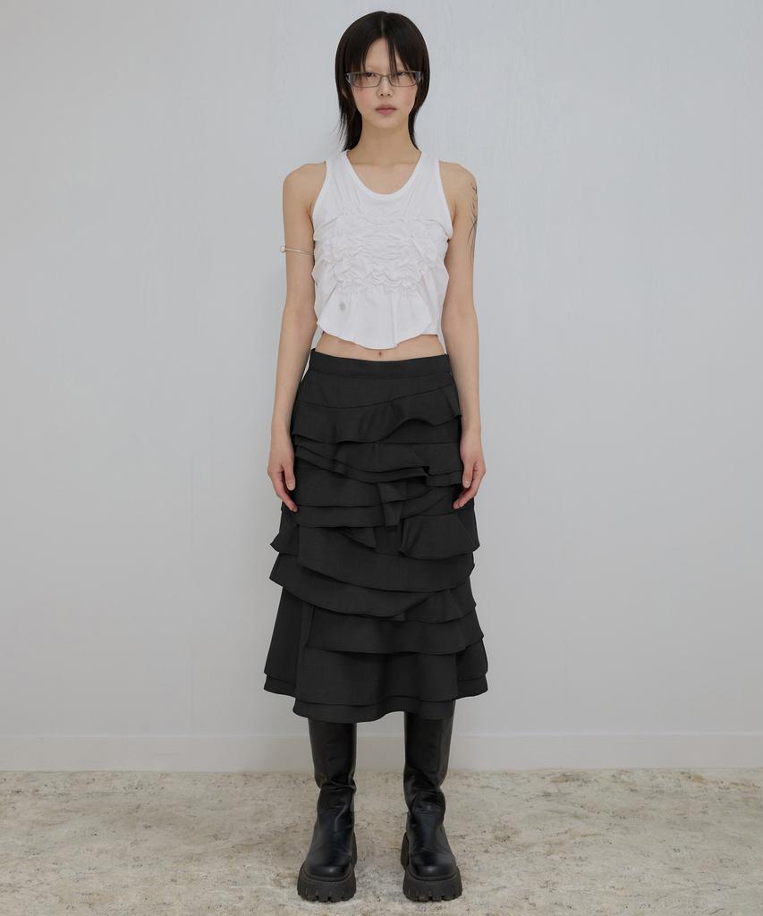 Peulleeoeob Faye Frill Midi Skirt (Fl-246_Black)