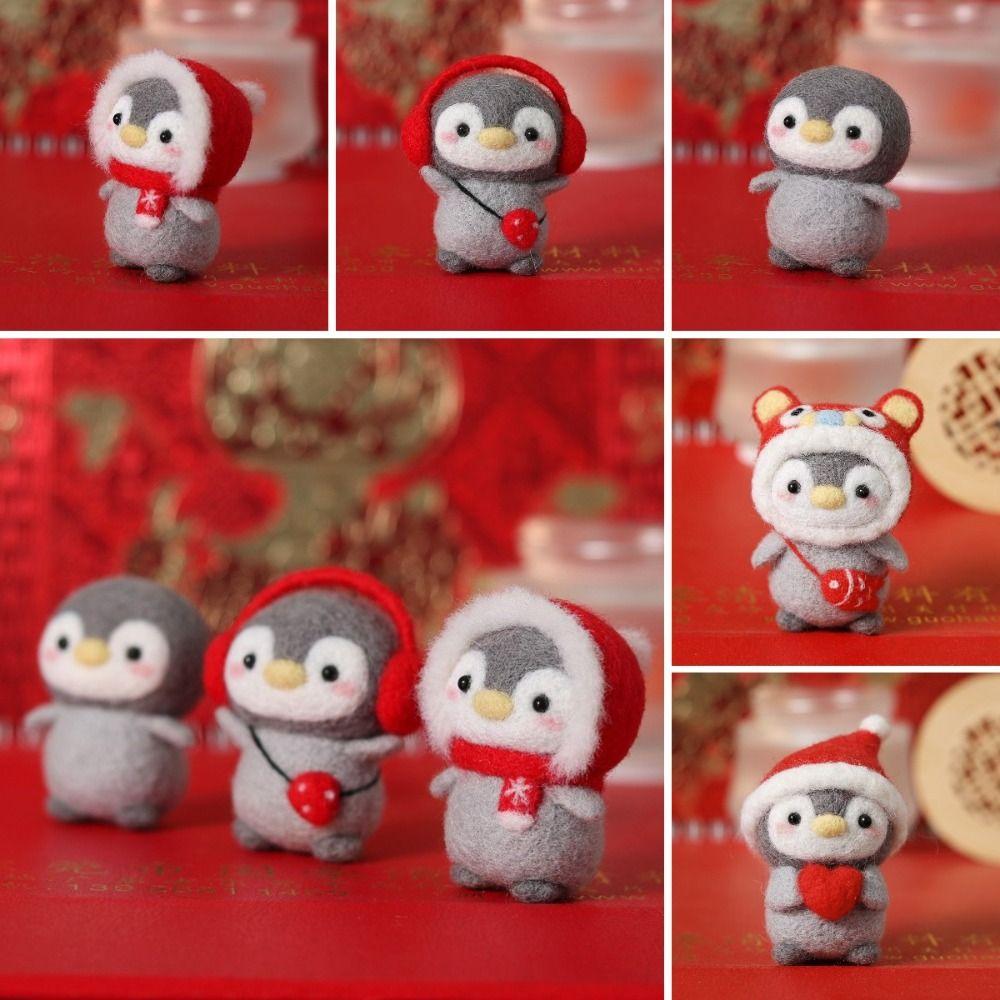 

Felt Toy Beginner Material Kit Unfinished Felt Kit Penguin Wool Needle Felt Kit Penguin Cartoon Toy C