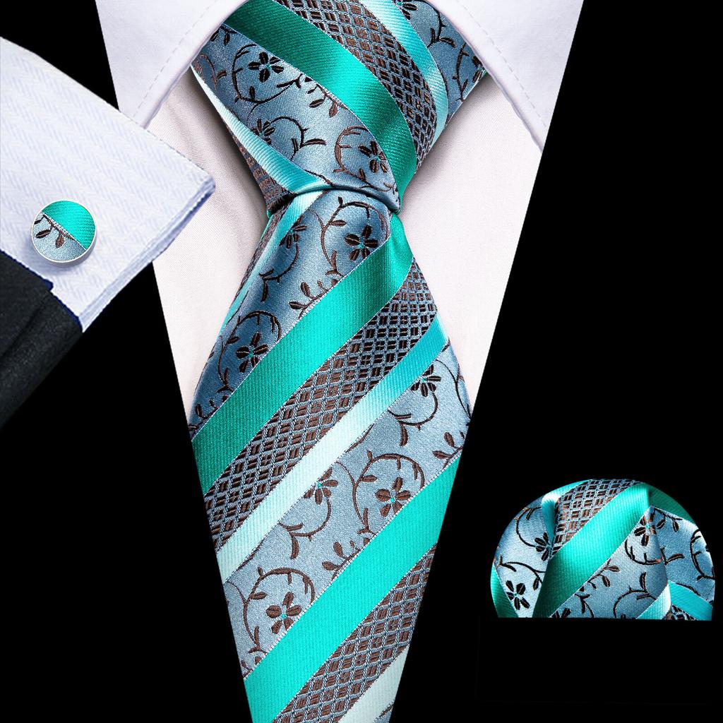 Barry.Wang Floral Ties for Men Woven Paisley Wedding Necktie Handkerchief Cufflinks Formal Casual Set
