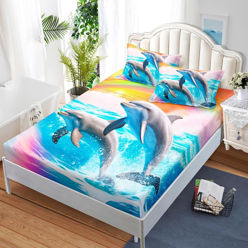 Undersea Creature Dolphin Pattern Mattress Three-Piece Digital Printing Bedding Set Adult Children