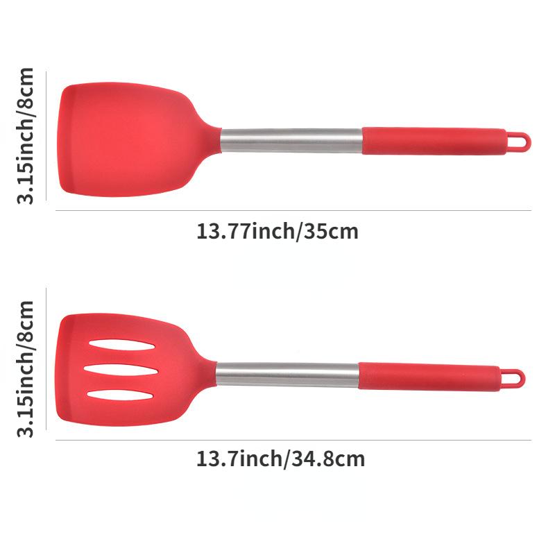 2pcs Silicone Solid Spatula Non-stick Slotted Kitchen Scraper BPA-free Cooking Utensils Are Very Suitable for Cooking Fish, Eggs and Pancakes.
