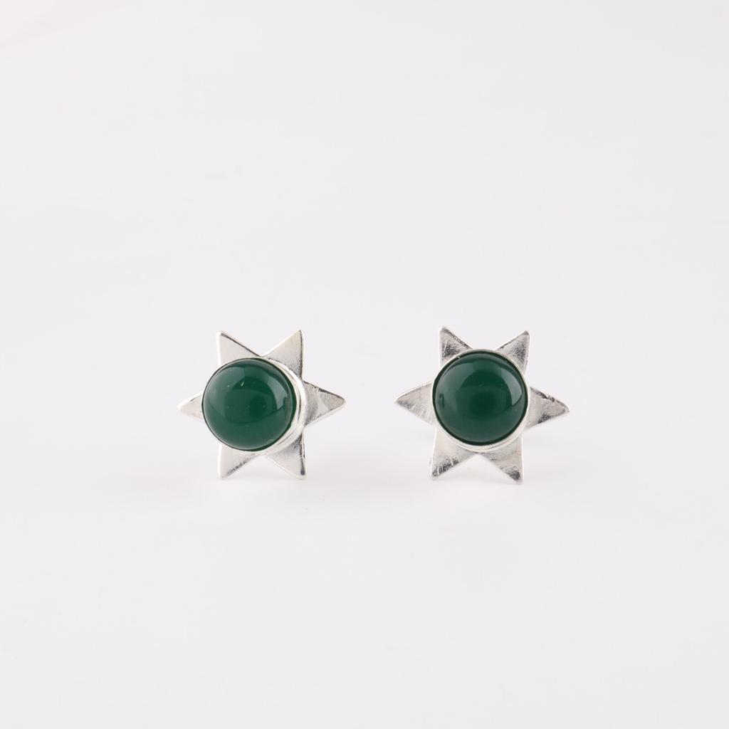 Green Onyx Cab Gemstone 925 Sterling Silver Jewelry Handmade Stud Earrings 0.44" EE-175-22