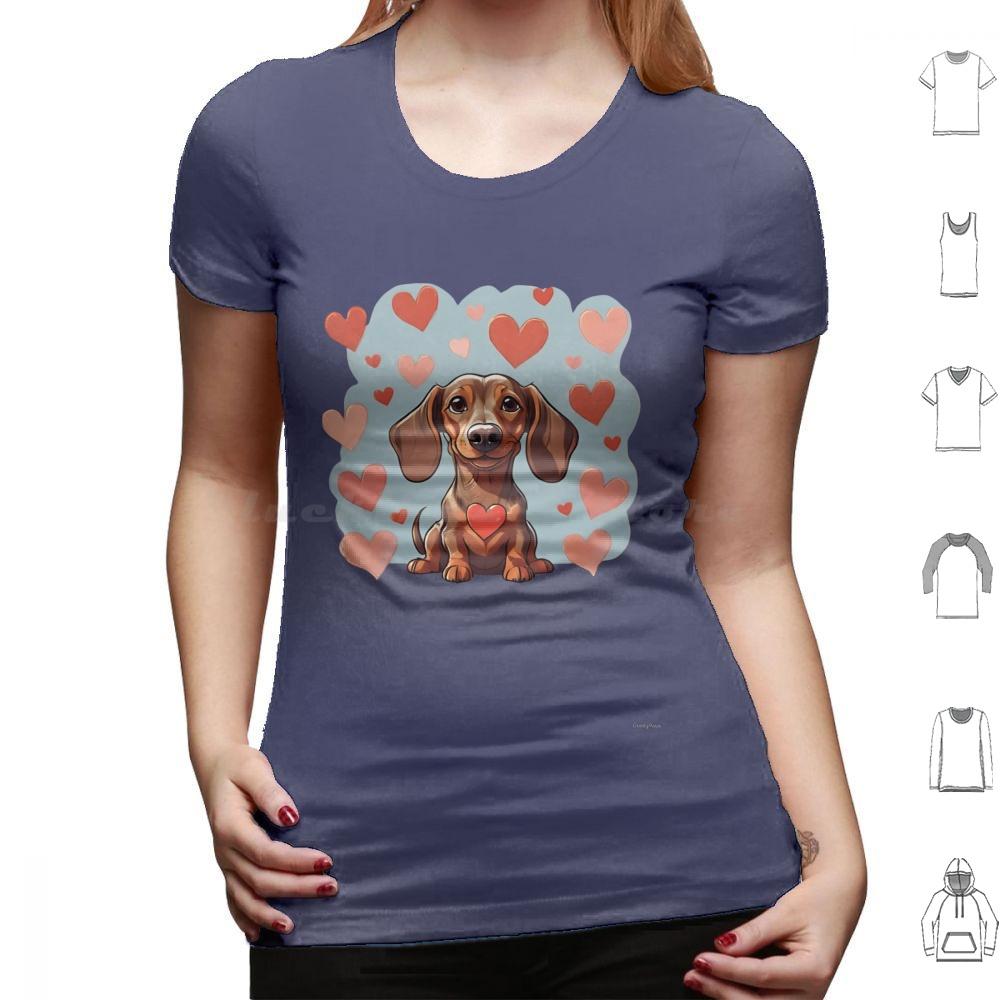 Cute Valentine Daschound Dog T Shirt Cotton Men Women DIY Print Dog Breeds Cute Dog Dog With Hearts Valentine Dog Animals