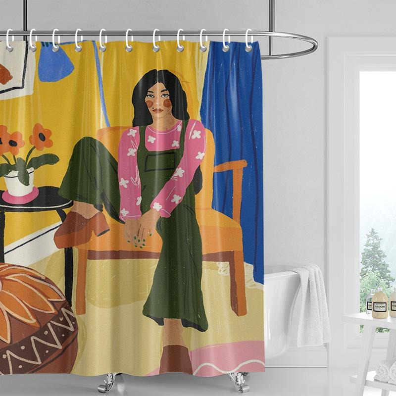 

Abstract Art Illustration Bathroom Shower Curtain Waterproof Fabric Modern Nordic Bathroom Curtain Shower Curtain 180X200Cm W60H190(CM)-1 Pcs