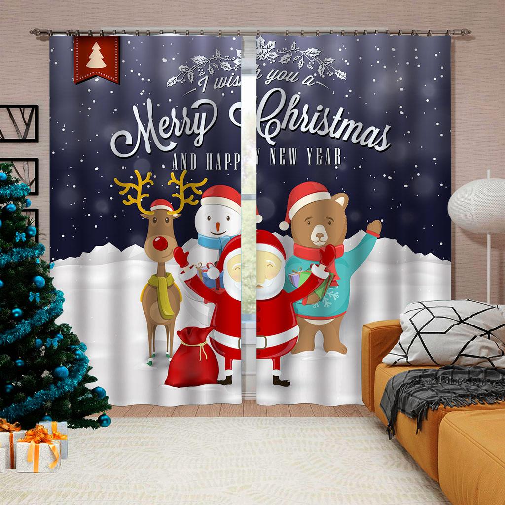 Cartoon Santa Claus Christmas Tree Red Green Window Curtains For Kids Bedroom Living Room Bathroom Kicthen Door Hall Home Decor