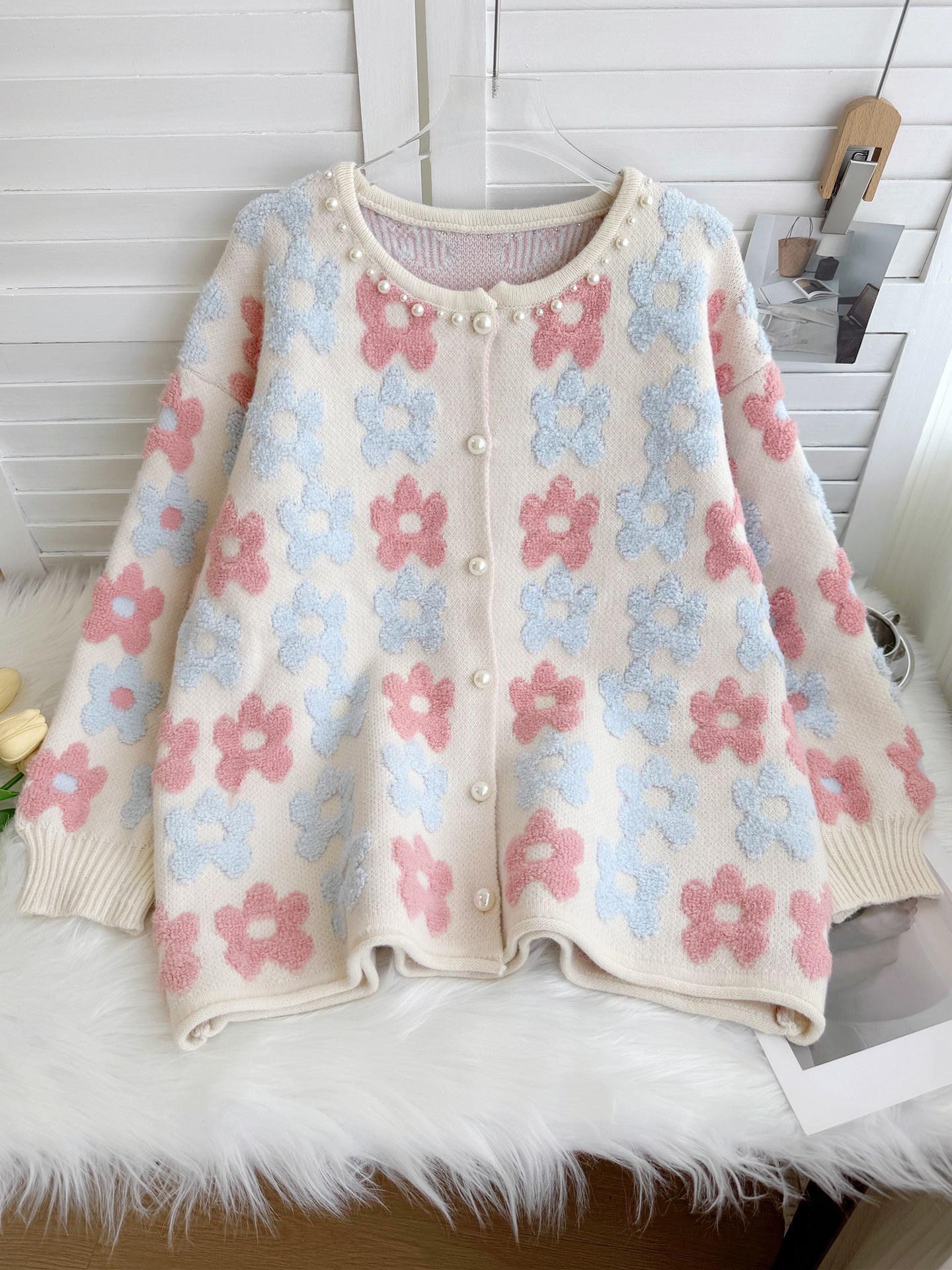 

European & American 3D Floral Sweater - Women s 2025 Autumn/Winter Plus Size Loose Soft Knit Cardigan One Size