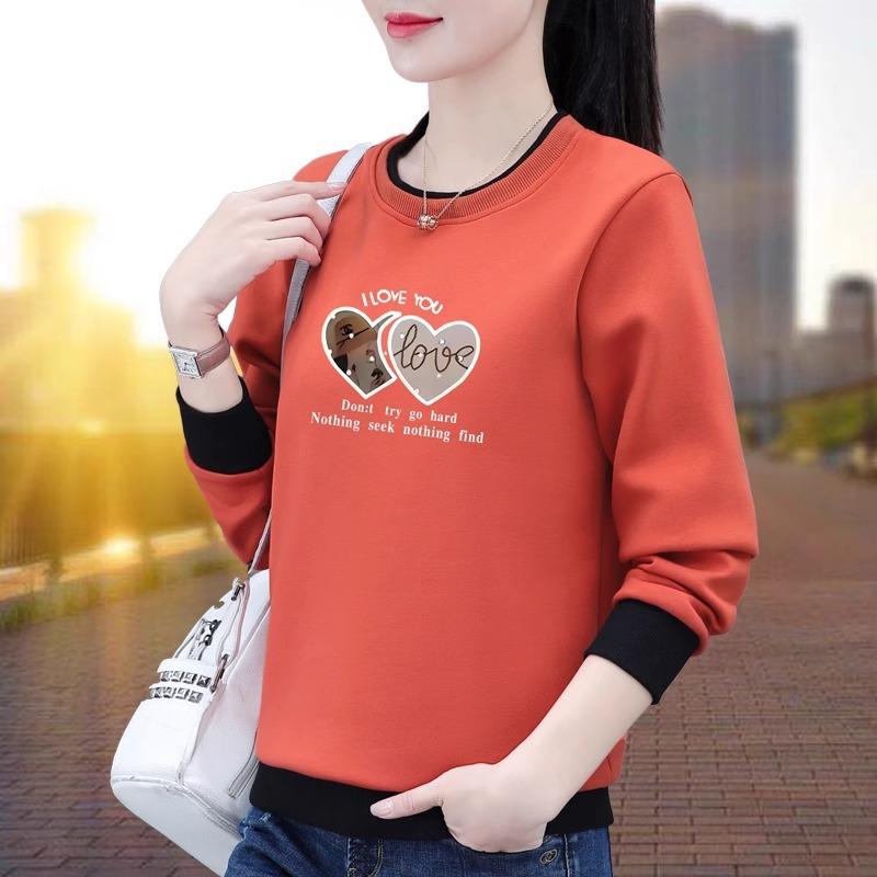 Women's Crewneck Sweatshirt Spring and Autumn Style Middle-aged Long-sleeved Loose Love Base Shirt Top