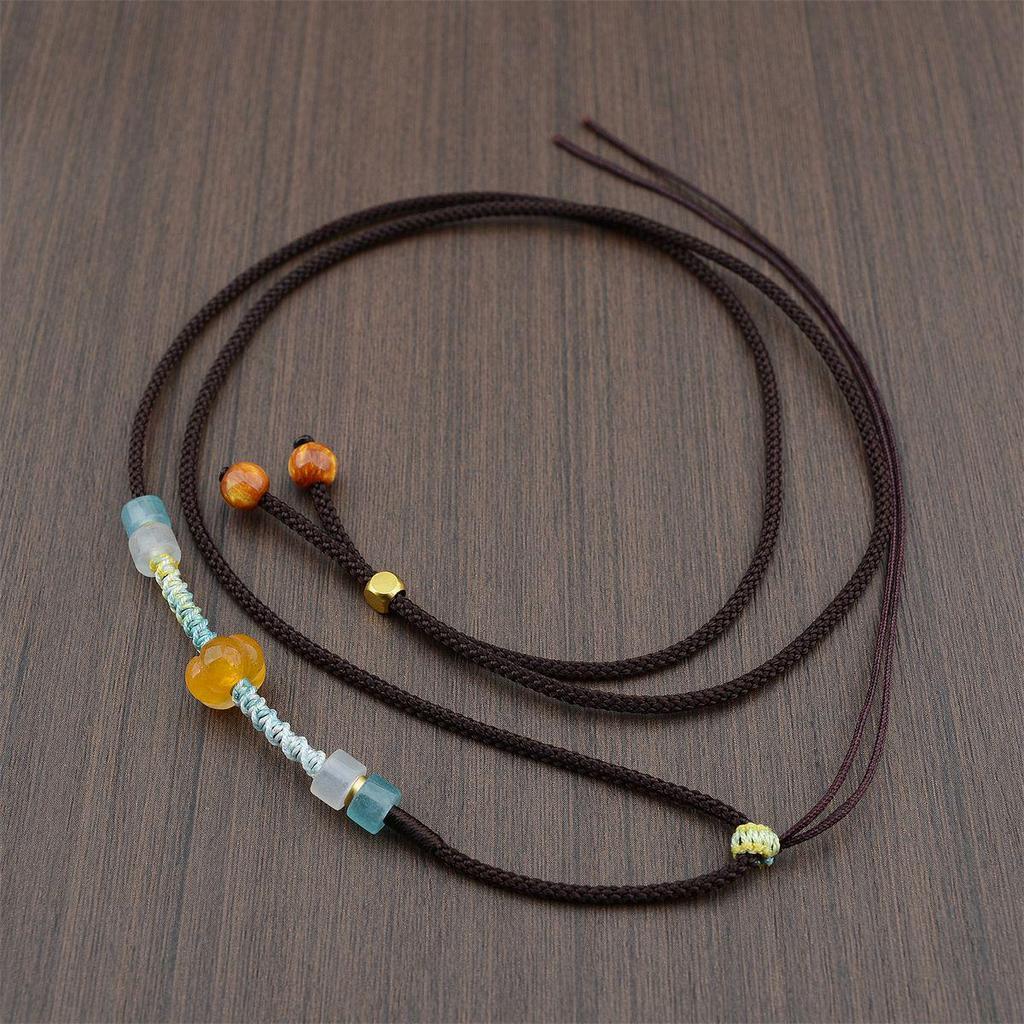 Hand-Woven Macrame Necklace with Aventurine Crystal and Pumpkin Jade Pendant