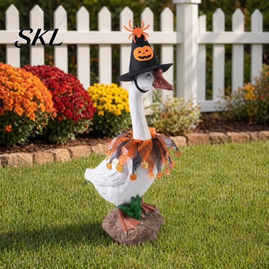Goose Outfit with Pumpkins 1 Set Halloween Outfit, Lawn Festive Clothes Pumpkin Spider Pointed Costume Elements Hat, Porch for 23 Inch Statue Outdoor