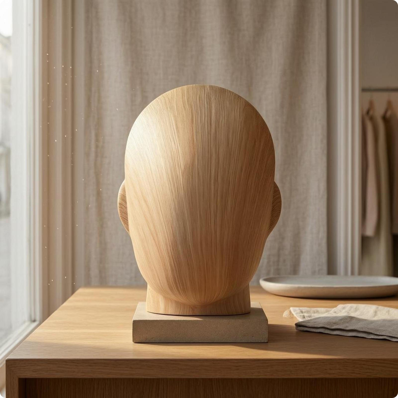 Hlava figuríny Dřevěný podstavec Povrchová úprava dřeva Displej na paruky Stolní stojan na klobouky Dřevěná struktura Wood Grain Male brown