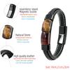 Pulsera de Cuero Trenzado con Piedra Ojo de Tigre Natural para Hombres y Mujeres Metal Negro 2026 Moda Tendencia Joyería de Lujo