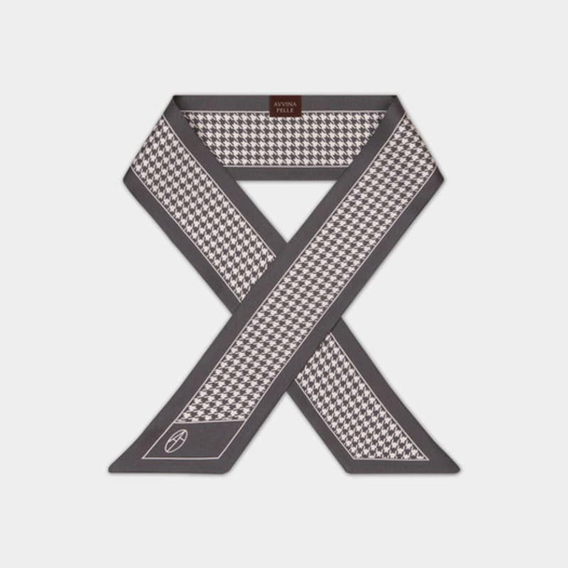 AVVINA PELLE Long Twilly Silk Scarf - Houndstooth Charcoal