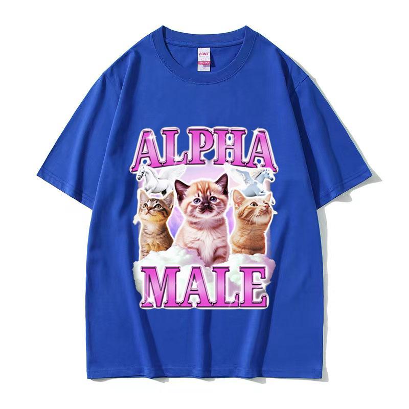 Lustige Alpha-Männchen Kätzchen Regenbogen Rosa Meme T-Shirt Unisex Damen Niedlich Rundhals Kleidung T-Shirt Harajuku Übergroße Baumwoll-T-Shirts