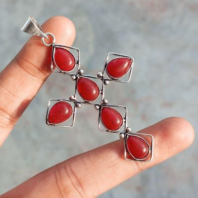 Garnet Gemstone 925 Sterling Silver Plated Gifted Cross Shape Pendant Jewelry NST-J2H771