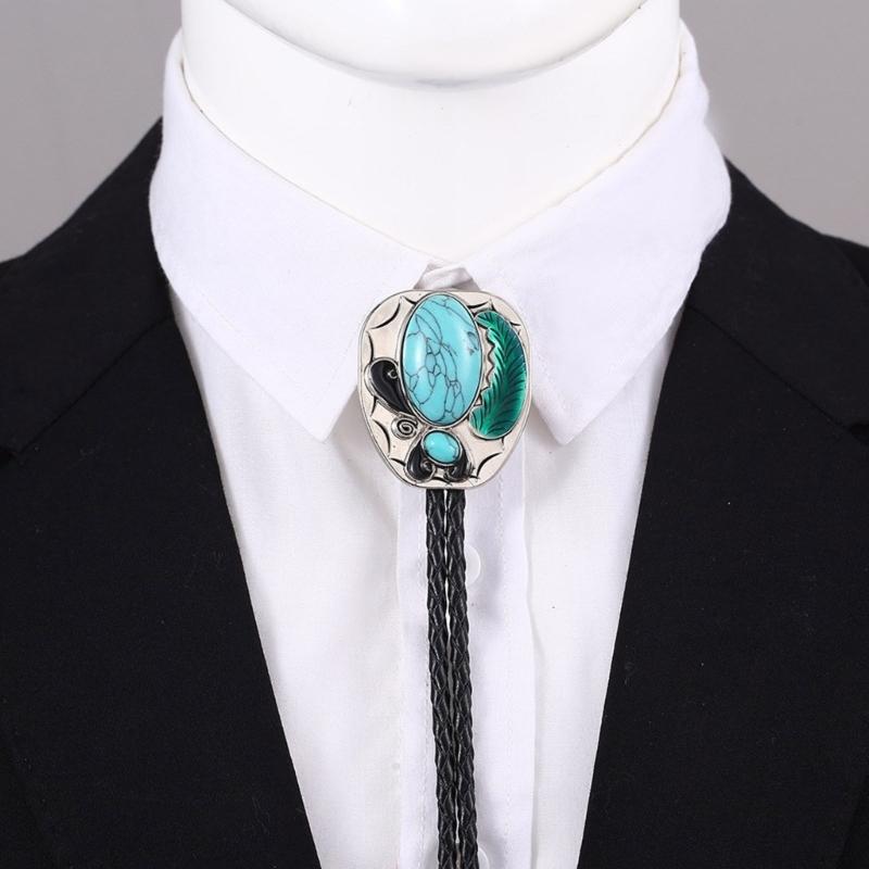 Gemstones Pendant Bolo Tie Western Necklace Cowboy Sweater Decorative Necktie