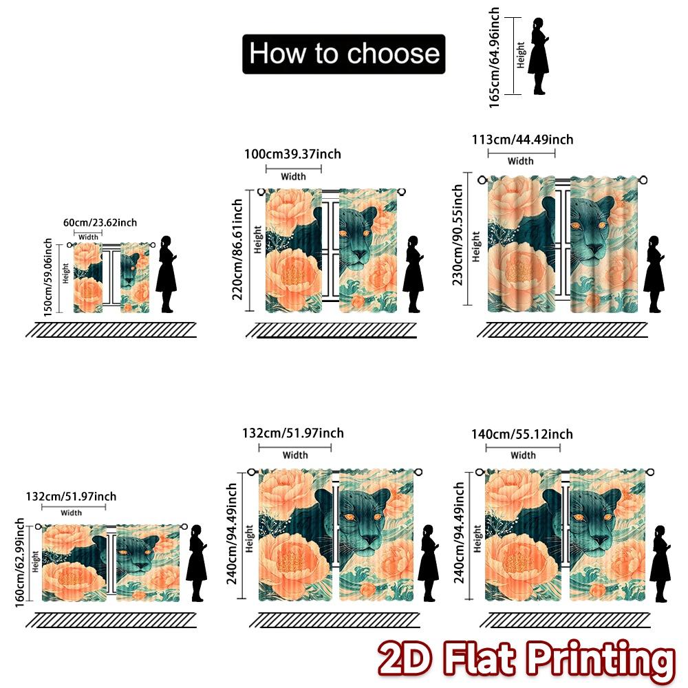 2D FLAT PRINTING 2pcs Curtains (Without Rod) Floral Panther Design Modern Fashionable Curtainments during the Saint Patrick is