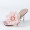 Große Größe 44 45 46 Damen Transparente Pantoletten Mode Rosa Blumen Perle Designer Sandale Damenschuhe Klar Hohe Absätze