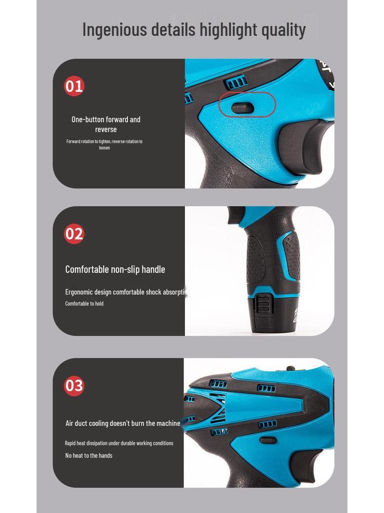 12V Rechargeable Lithium Battery Handheld Electric Drill & Screwdriver