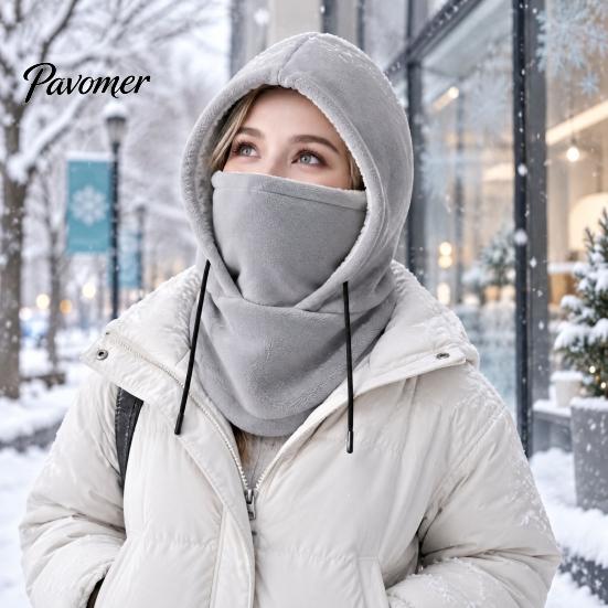 Adjustable Snowboard Hood with Drawstring Winter Balaclava Hat, Windproof Ski Mask Fleece Lined Face for Camping Cover, Cozy Neck Warmer Men