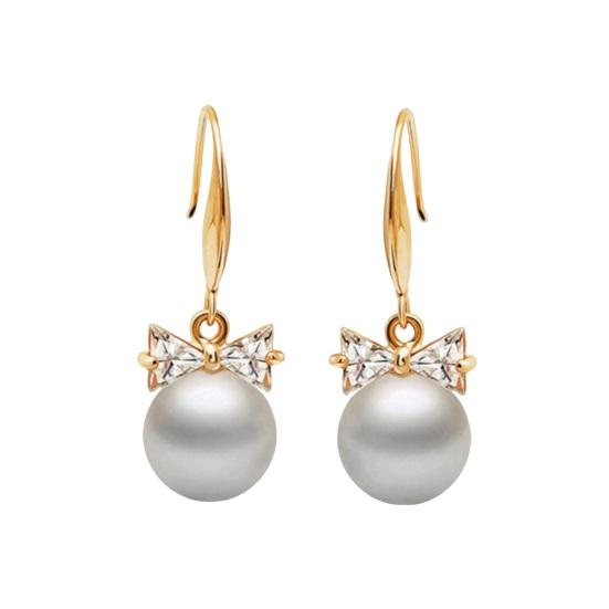 1 Pair Women Hook Earrings Faux Pearl Rhinestone Decor Short Bow Earrings Prom Party Wedding Dangle Earrings Ear Jewelry Drop Earrings