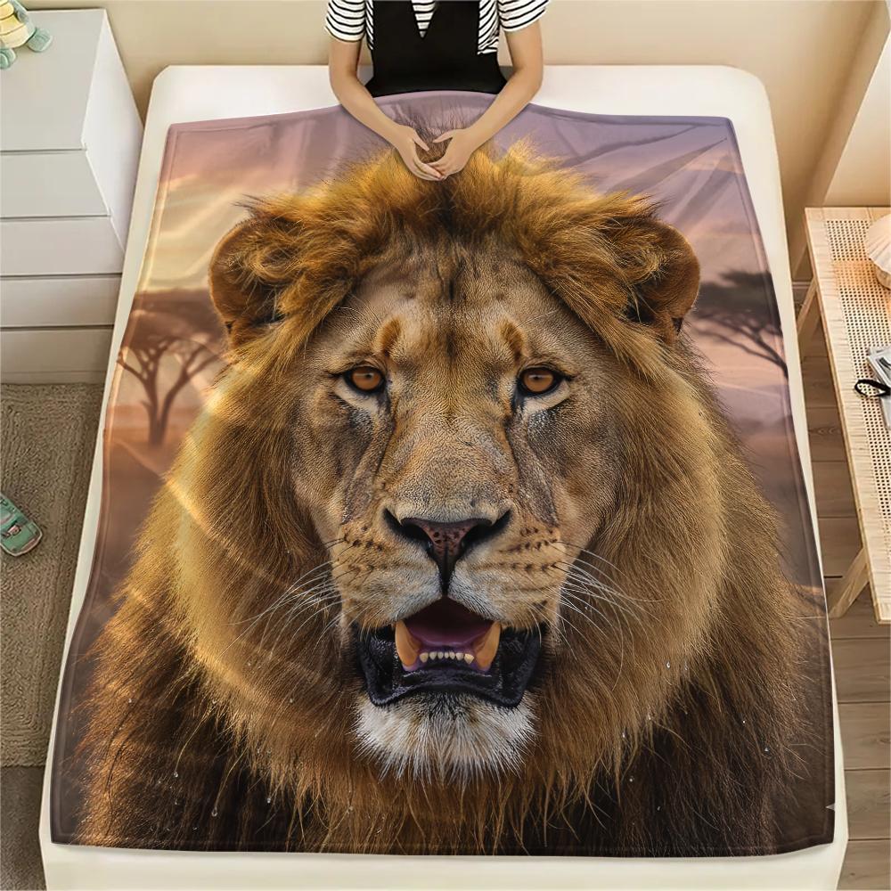 1Pc Tiger Lion Print Flannel Blanket, High Quality Comfortable for All Seasons, Home Decor, Warmth and Comfort, Perfect for Gifts