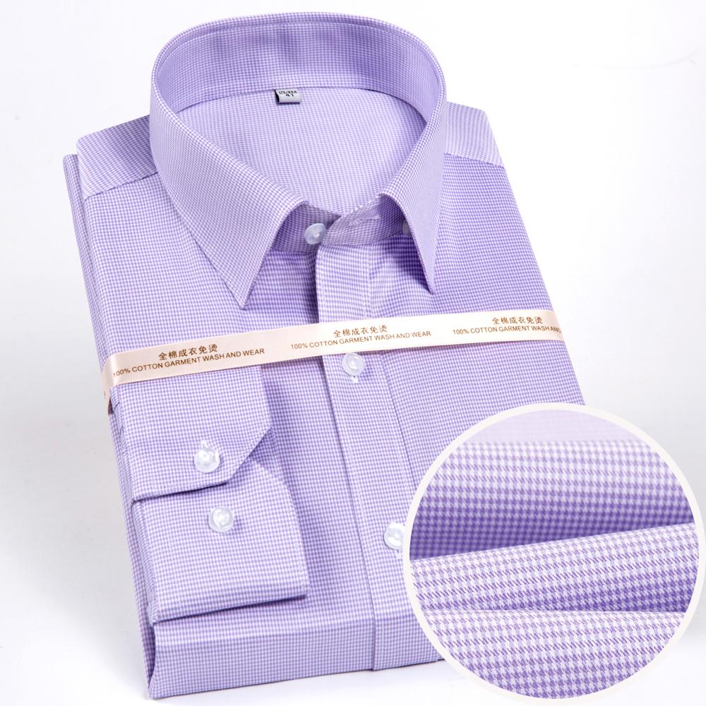 Men's Plaid Spread Collar Wrinkle-Free Long Sleeve Button-Down Shirt, 100% Cotton Regular Fit Business Casual Formal Office Wear