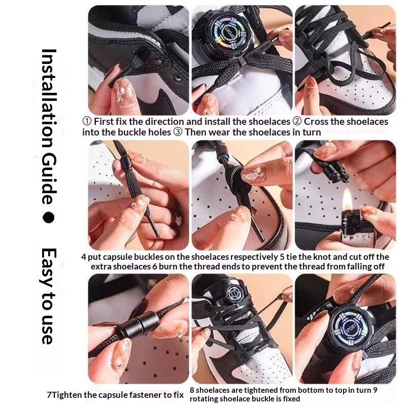 Automatic Shoelaces Swivel Buckle No Tie Laces Widened Flat for Sneakers Lazy Shoelace Fastening Accessory Adults Kids Unisex
