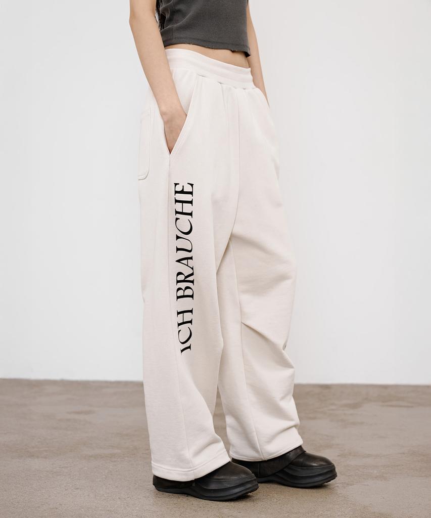DEINET German Lettering Sweatpants In Ivory