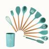 12Pcs Silicone Utensils Set Black Non-Stick Cookware Wooden Handle Spatula Shovel Egg Beaters Kitchenware Kitchen Accessories