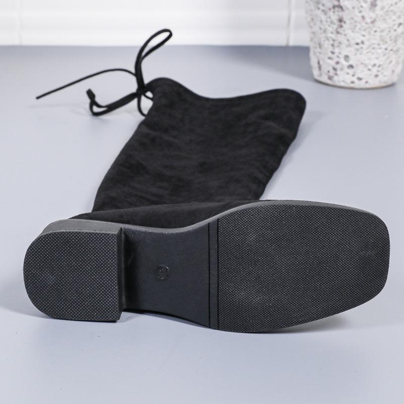 2024 Autumn Zipper Elastic Knee-high Boots for Women Tube Lace-up Thigh Gigh Boots Black Botas Faux Suede Female Heels Mujer