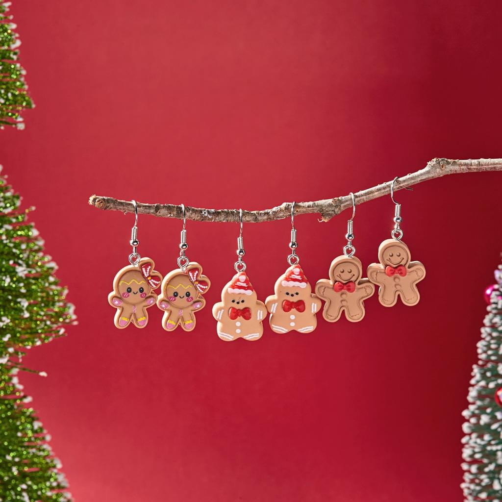 Tenue de Noël Noeud de Noël Chapeau de Noël Ensemble Boucles d'Oreilles Goutte en Résine Pain d'Épices Boucles d'Oreilles Biscuit Mignonnes Bijoux de Fête Cadeau Pour Femmes Hommes