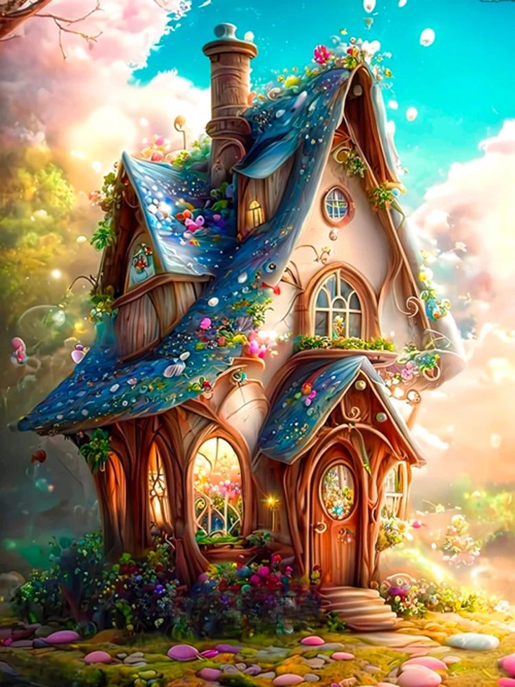 Flower Cottage Personality DIY Full Drill Diamond Decorative Painting