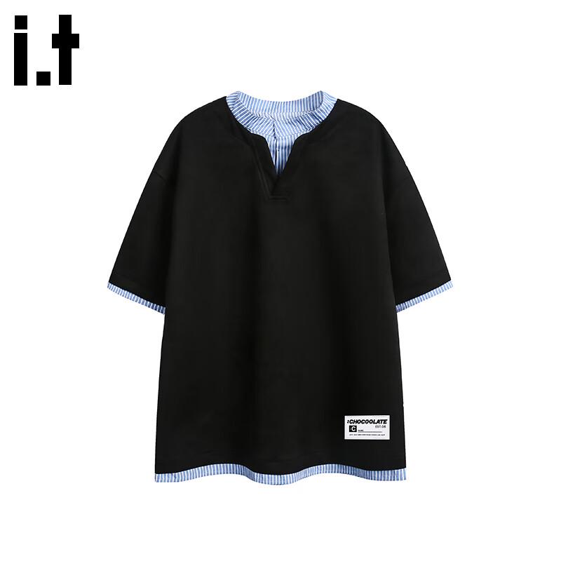CHOCOOLATEit Men's Faux Two-Piece Shirt Collar Polo T-Shirt