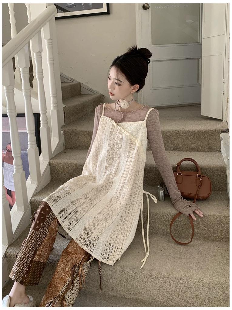 Women's Niche Lace Camisole Dress, Spring 2026 - New Slimming A-line Mini Skirt with Drawstring for Layering and Style.