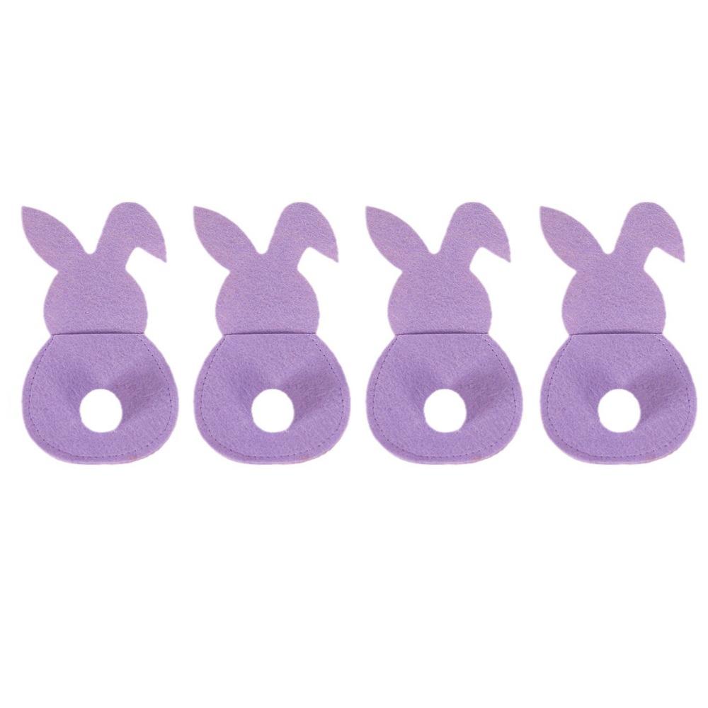 4pcs Rabbit Easter Fork Bag Reusable Cutlery Holder Bag Portable Easter Bunny Utensil Holder  Felt фиолетовый