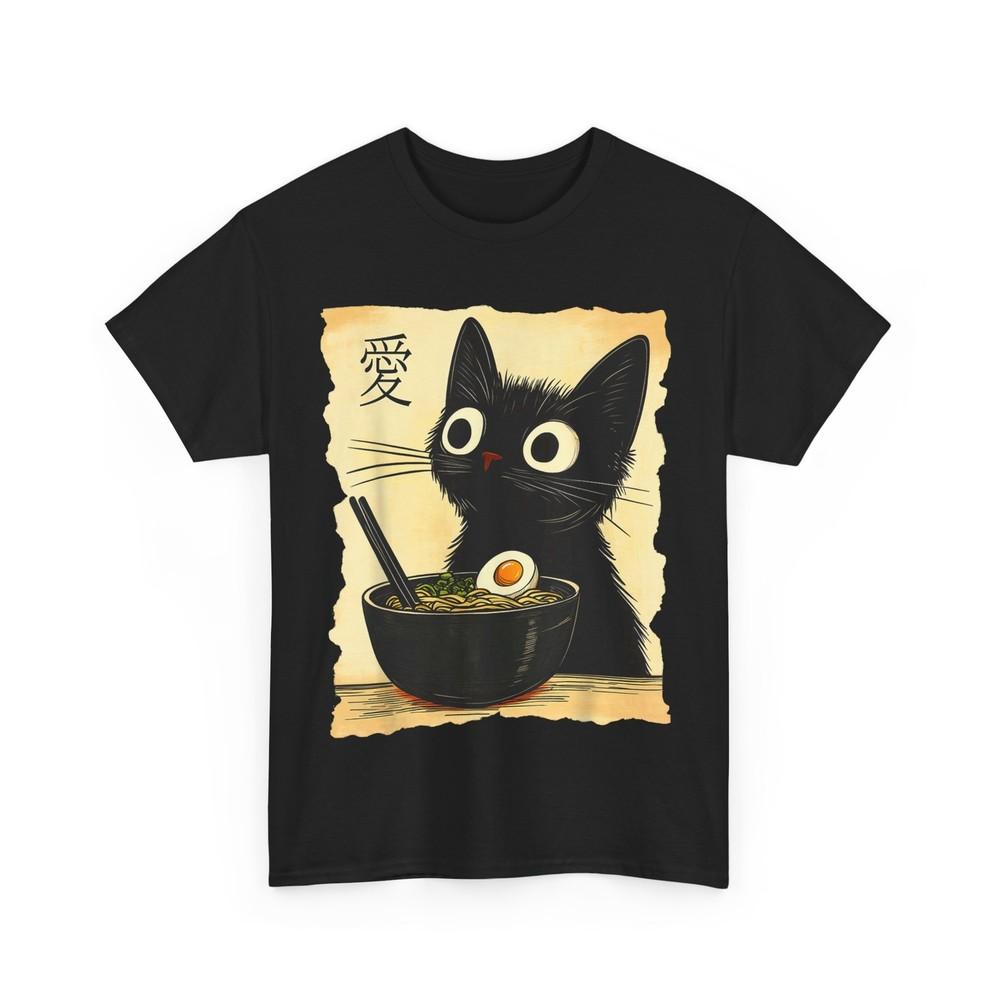 Funny Cat Ramen Graphic Tee Japanese Kawaii Anime Cat T-Shirt